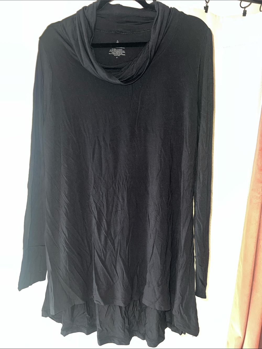 Cuddl Duds Black Long-Sleeve Cowl Neck Tunic Top Size XL